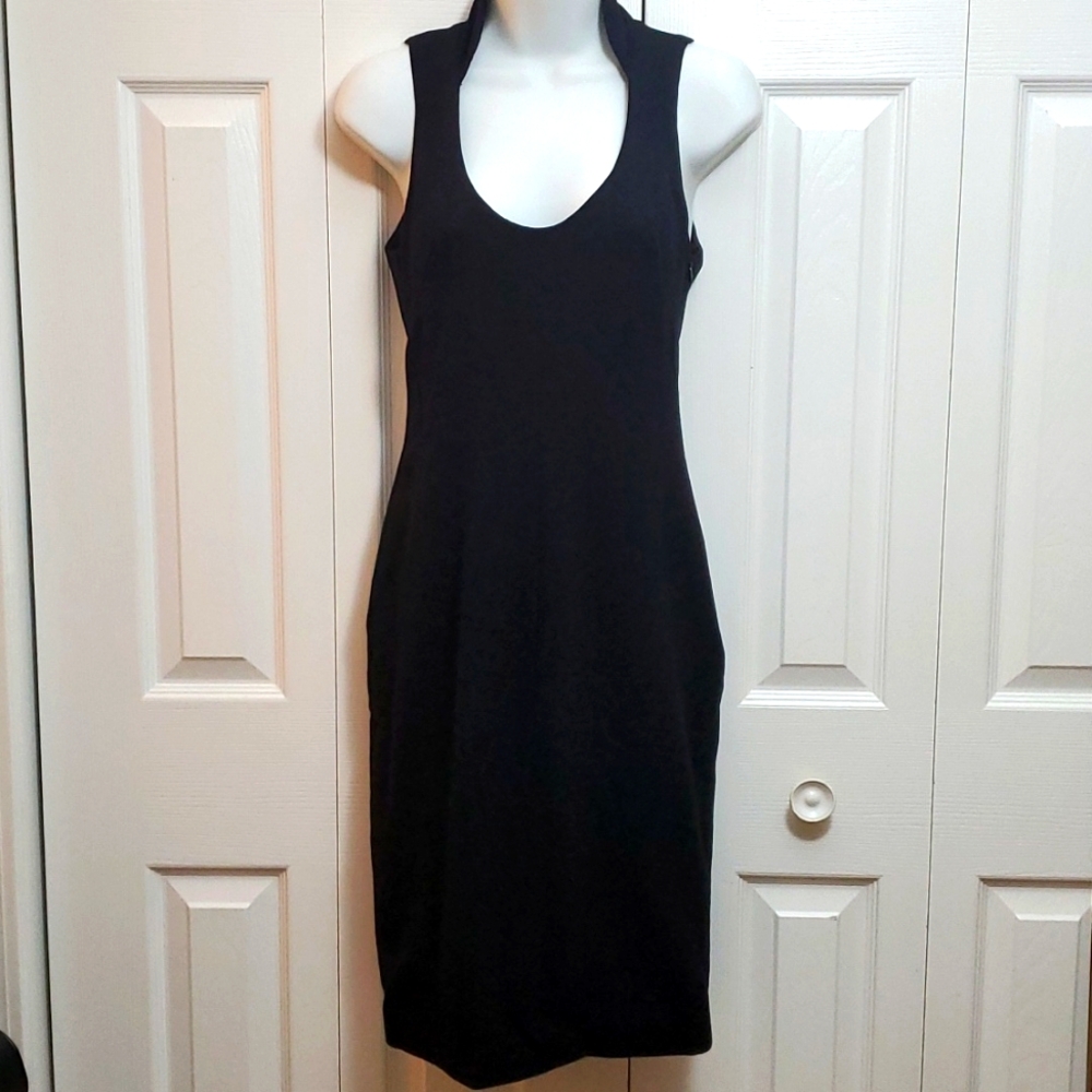 Monique Lhuillier | Black Wool Sleeveless Lace-Back Dress Sz 4